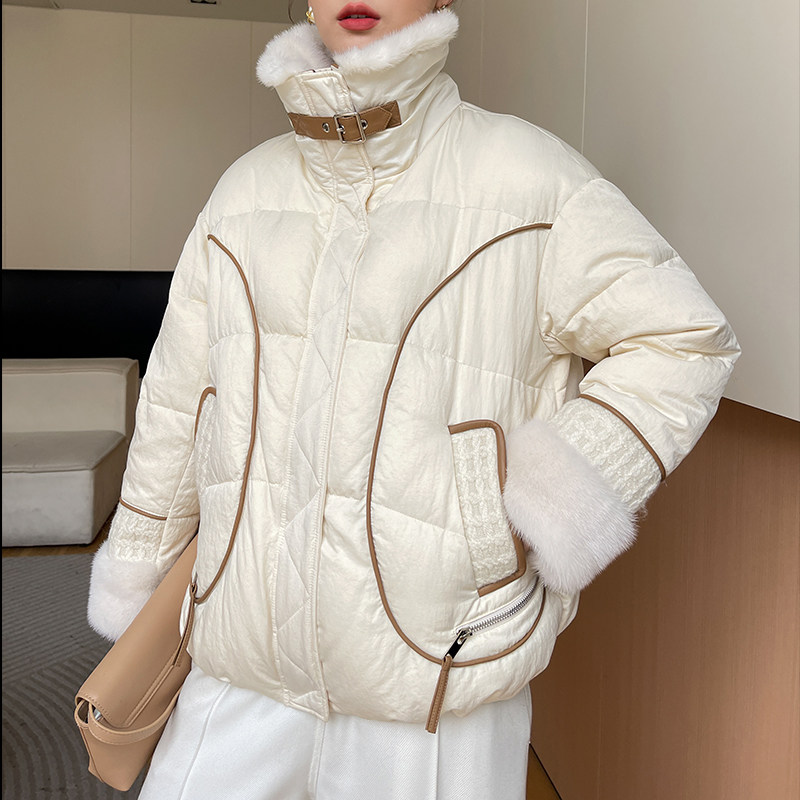 European cargo imports mink - collar white velvet feather shorts 2022 winter new young fashion fur coat
