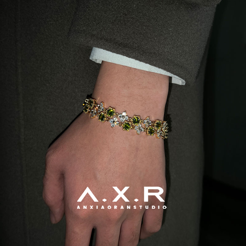 Gold Snowflake Zircon Bracelet Men's Tennis Chain Niche Versatile Bracelet Design Trendy Fashion Personality Simple Style Gold Snowflake Zircon Bracelet Men's Tennis Chain Niche Versatile Bracelet Design Trendy Fashion Personality Simple Style