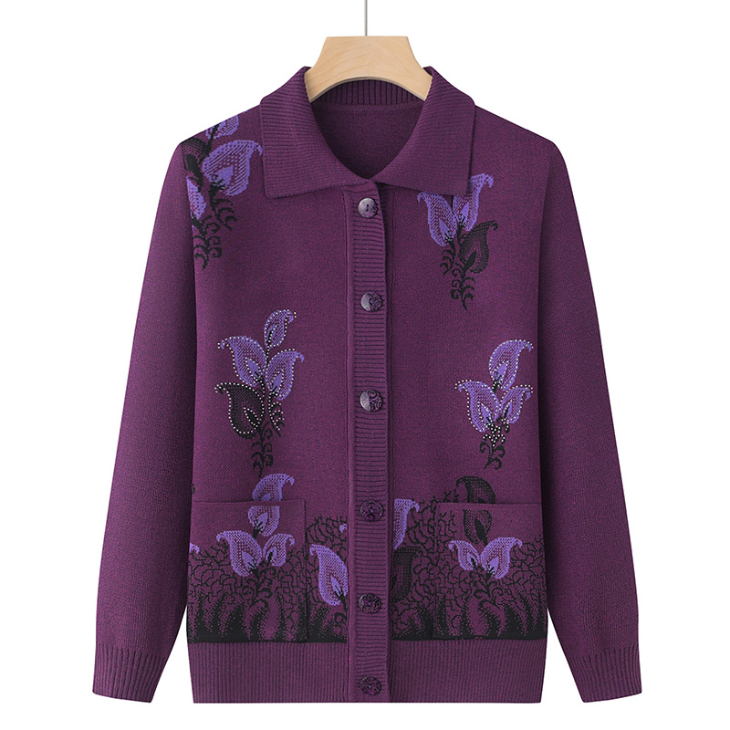 New Style Women's Sweater for Middle-Aged and Elderly Women, Thick Knitted Cardigan for Spring, Autumn and Winter, Loose-Fitting Knitwear for Elderly Ladies