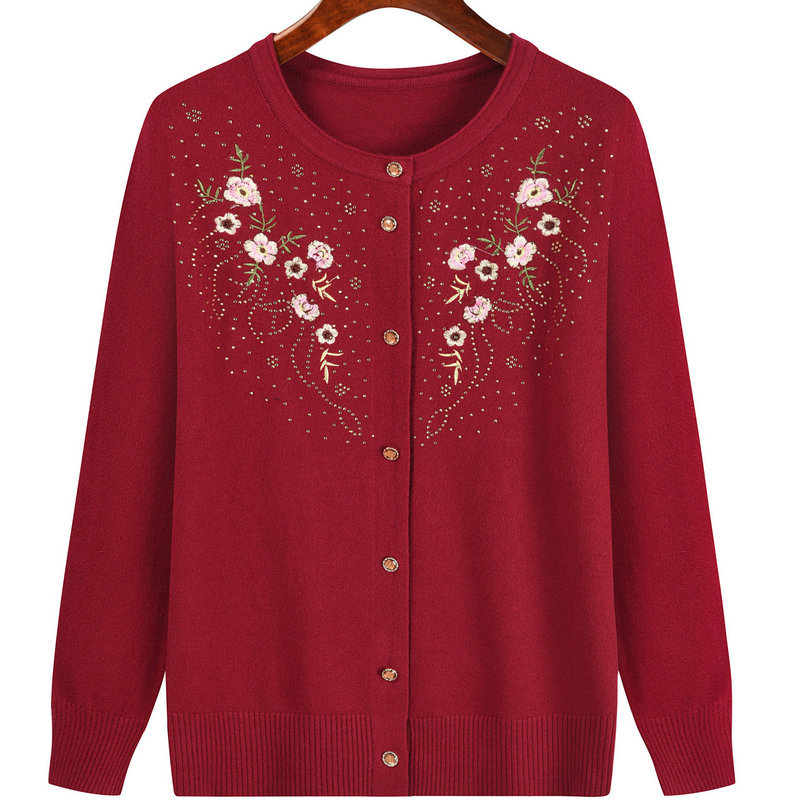 Grandma's Autumn Sweater, Elderly Women's Long-Sleeved Knitted Cardigan, Winter Clothes for the Elderly, Women's Coat
