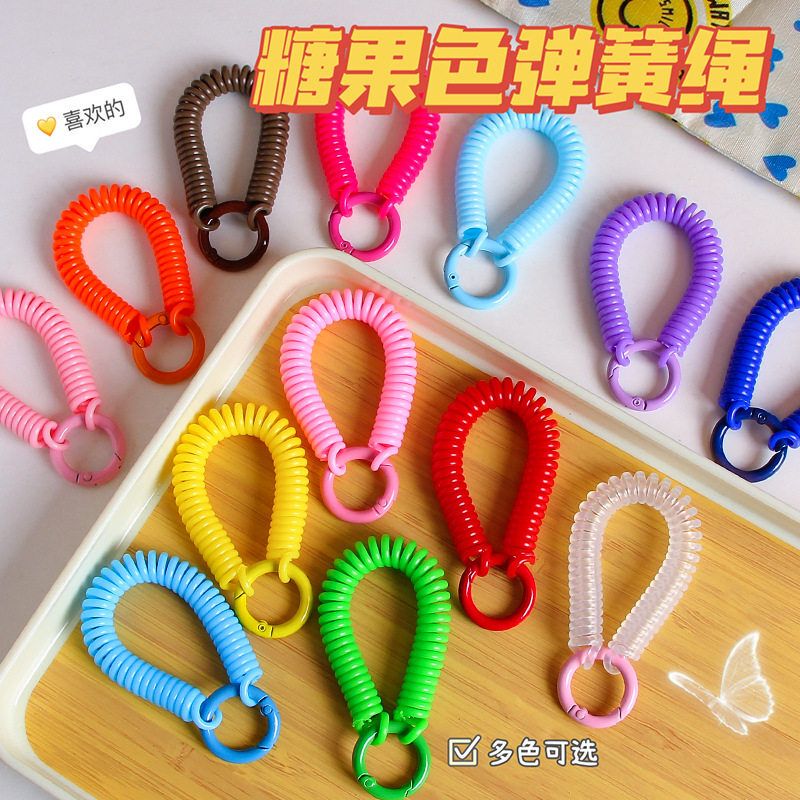 Colorful Elastic Cord Student Anti-Lost Card Holder Backpack Pendant Key Ring Plastic Spring Cord Keychain Accessory Gift