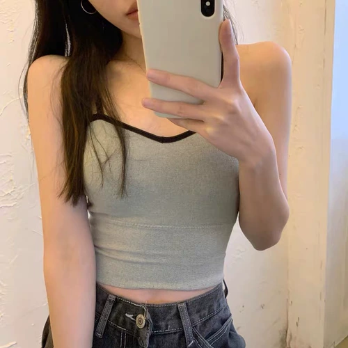 Короткая базовая весенняя летняя черная майка без рукавов, бюстгальтер-топ, в обтяжку