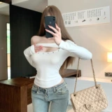 Осенний сексуальный приталенный короткий лонгслив, открытые плечи