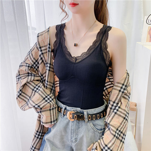 Internet celebrity's same style Korean version plus velvet warm lace beautiful back bottoming tube top with slim suspender and outer vest for women trendy