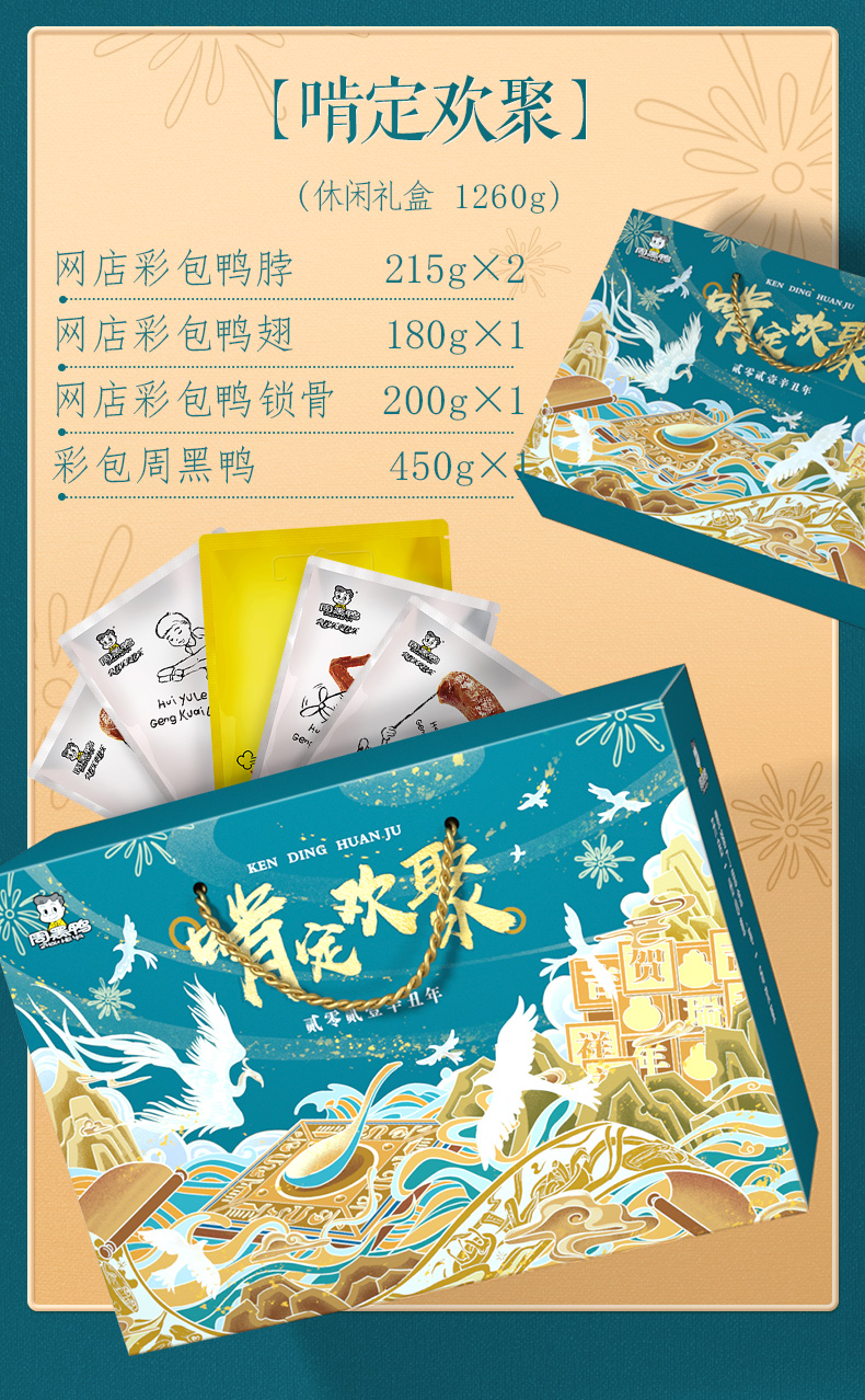 周黑鸭 啃定欢聚 鸭肉休闲零食礼盒 1260g 鸭脖/鸭翅/鸭锁骨/整只鸭 图2