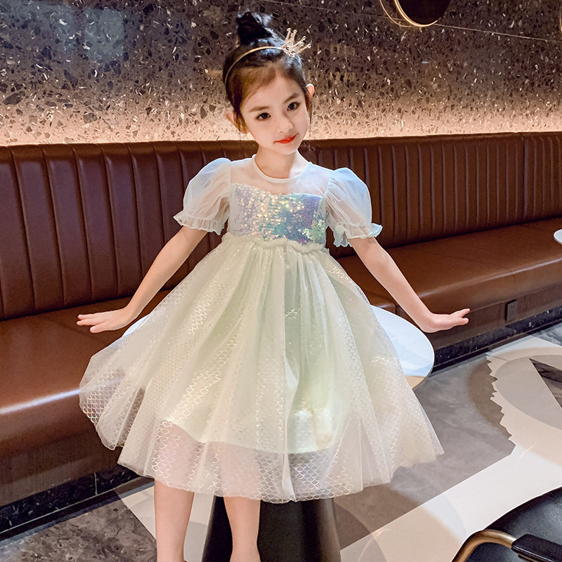 Britain's next sara girl's dress 2022 summer dress new children's web yarn sequin Princess Pompong skirt