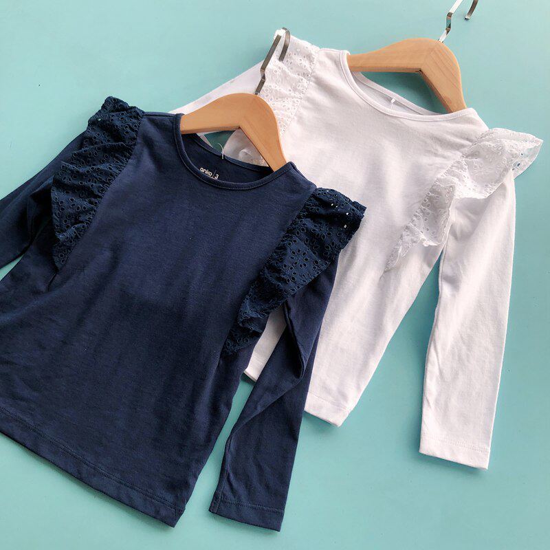 Foreign trade girls thin cotton long sleeve lace T-shirt 1-7 years old