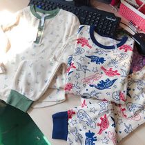 Daily single boy cotton medium thick autumn pajamas pajamas home suit 100-130