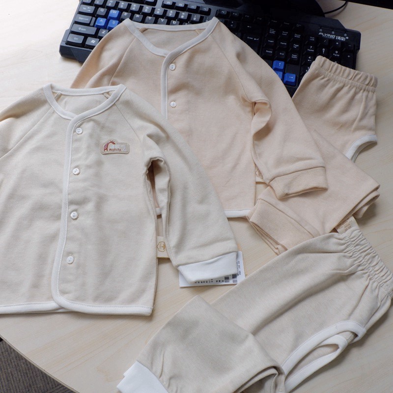Organic colored cotton baby autumn and winter pajamas pajamas pajamas autumn clothing suit open crotch 59-90cm