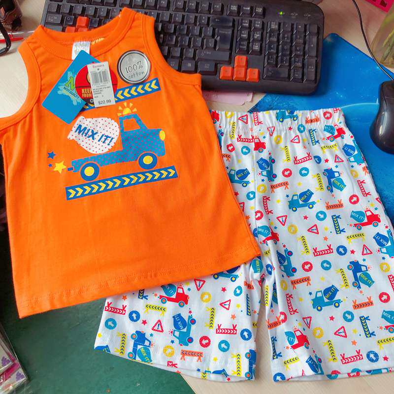 Export boy pure cotton summer vest 50% pants two-piece suit 3-7 years old