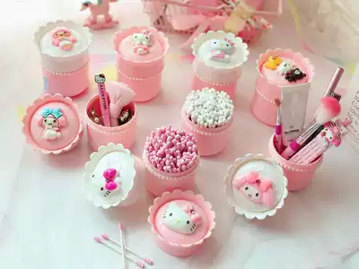 Cute kt melody Gemini pink girl heart cotton swab jewelry box lace pearl refining ktcat cotton stick box
