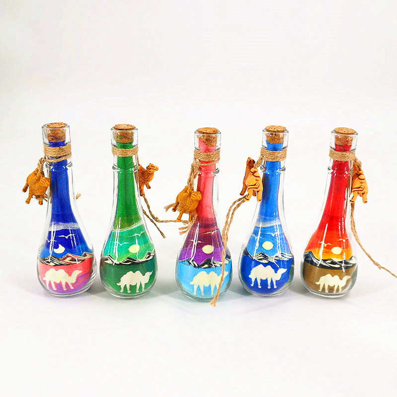 Dunhuang Mingsha Mountain five-color sand night market handmade camel luminous sand painting bottle drifting wish bottle friend gift