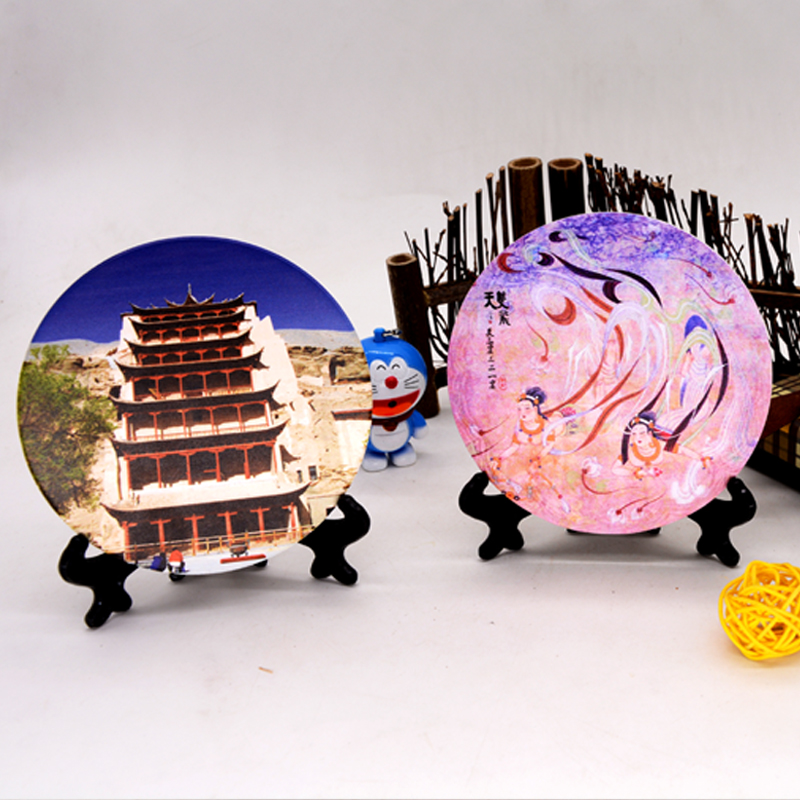 Gansu Dunhuang porcelain coasters Mogao Grottoes art coasters Insulation mat ornaments Flying bounce Pipa ornaments