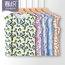 Spring loom Old age ladies vest Summer slim pure cotton round collar No sleeves printed loose Mom sweatshirt can be worn outside