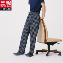 Three gun pajama pants mens 2021 autumn and winter new cotton flannel loose thin check spring and autumn mens home trousers