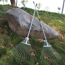 Garden Lawn Rake Dead Leaf Deciduous Rake Telescopic Handle Iron Rake Adjustable Garden Gardening Tools Iron Wire 