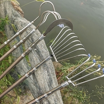 Durable fishing grass hook stainless steel rod weeding rake hoe cutter super long storage four-tooth large rake