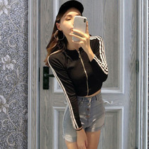 ins superfire society womens fall new body zip open zipped open shirt shorts navel short jacket womens three-way bar blouse