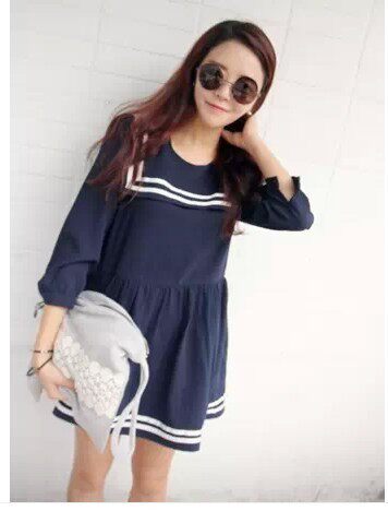 New spring and autumn large size long-sleeved college feng shui sailor suit navy suit dress sweet and cute fat MM women's clothing