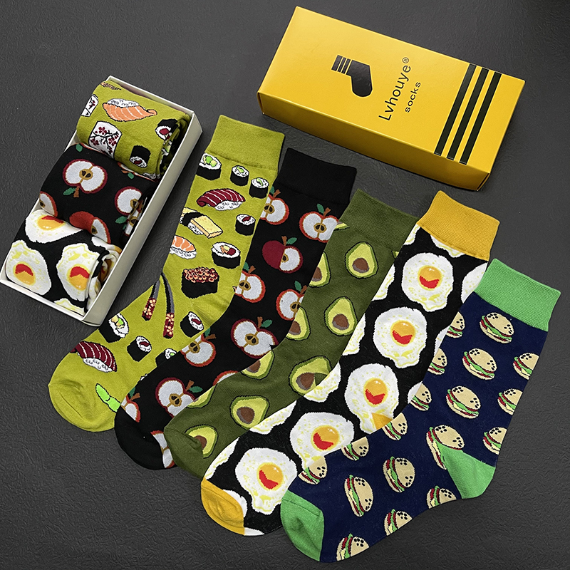 Long Socks for Men and Women, Spring and Autumn Style, Mid-Calf Socks, Thin Summer Cotton Socks, Trendy Brand, Internet Celebrity Style, Apple Pattern Long Socks