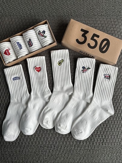 4 paires de chaussettes mi-longues en coton respirant pour hommes et femmes, chaussettes de sport blanches déodorantes brodées, dans un coffret cadeau, printemps et été