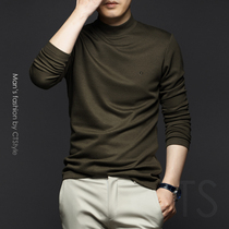 Mens semi-high-neck long-sleeved t-shirt mens 2021 new trend loose solid-color top with a base shirt spring and autumn