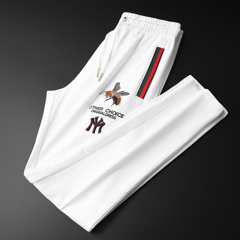 Men Casual Pants Male Korean version Trend Loose Straight Drum White Swepants 100 Hitch Rope Bunches Pants Men's Sports Pants