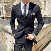 Suit mens suit Casual handsome British style groom suit suit three-piece mens wedding banquet annual party dress