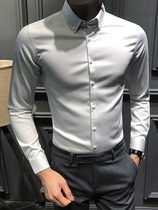 Shirt mens long-sleeved Korean version of the trend slim casual pure white inch clothing plus velvet thickened high-end non-ironing mens shirt