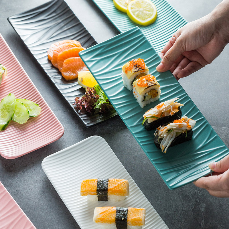 Nordic Plate Rectangular Strip Pan Ceramic Pastry Pan Western Dining Tray Creative Snack Day Style Creative Sushi Long Pan