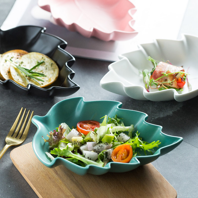 Creative leaf plate ceramic household irregular cold dish salad plate plate Western plate dessert plate breakfast plate