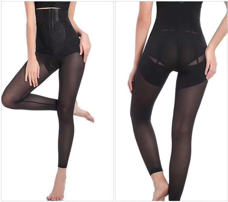 Lycra dây kéo vải thun lưng cao ôm mông nâng mông quần ôm body - Quần cơ thể