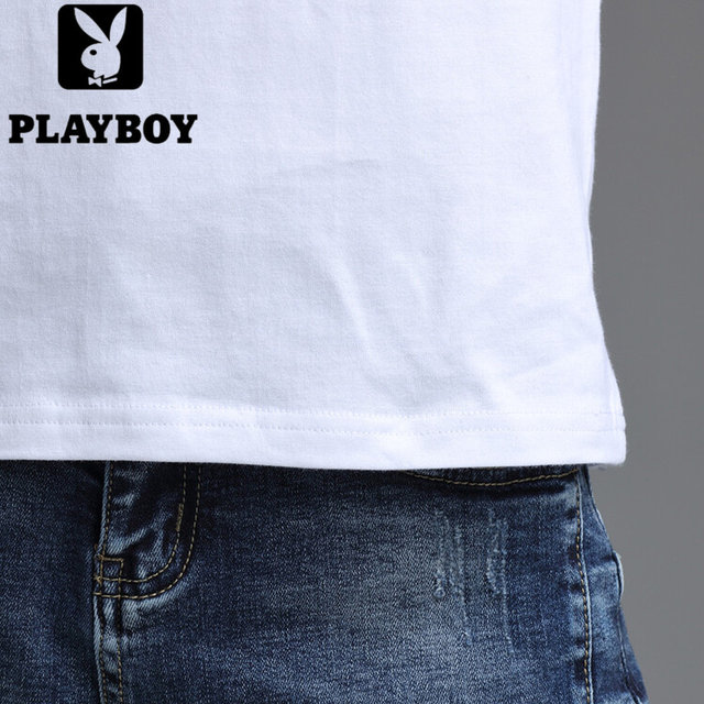 Playboy pure white ins short-sleeved t-shirt women's loose pure cotton t Korean style round neck half-sleeved top summer T-shirt