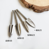 Small electric grinding drill wood carving white steel knife one side Sharp Knife 2 Blade 3 blade 5 blade sword type electric drill pointed carving knife
