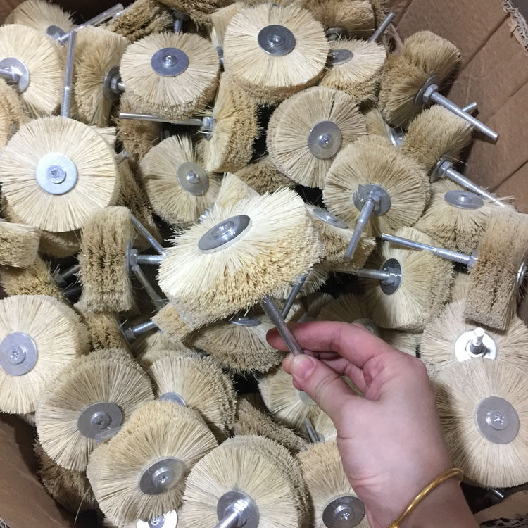 With handle sisal wheel horse hair wheel 6mm handle diameter electric polishing wheel wood grinding tool root carving material polishing brush