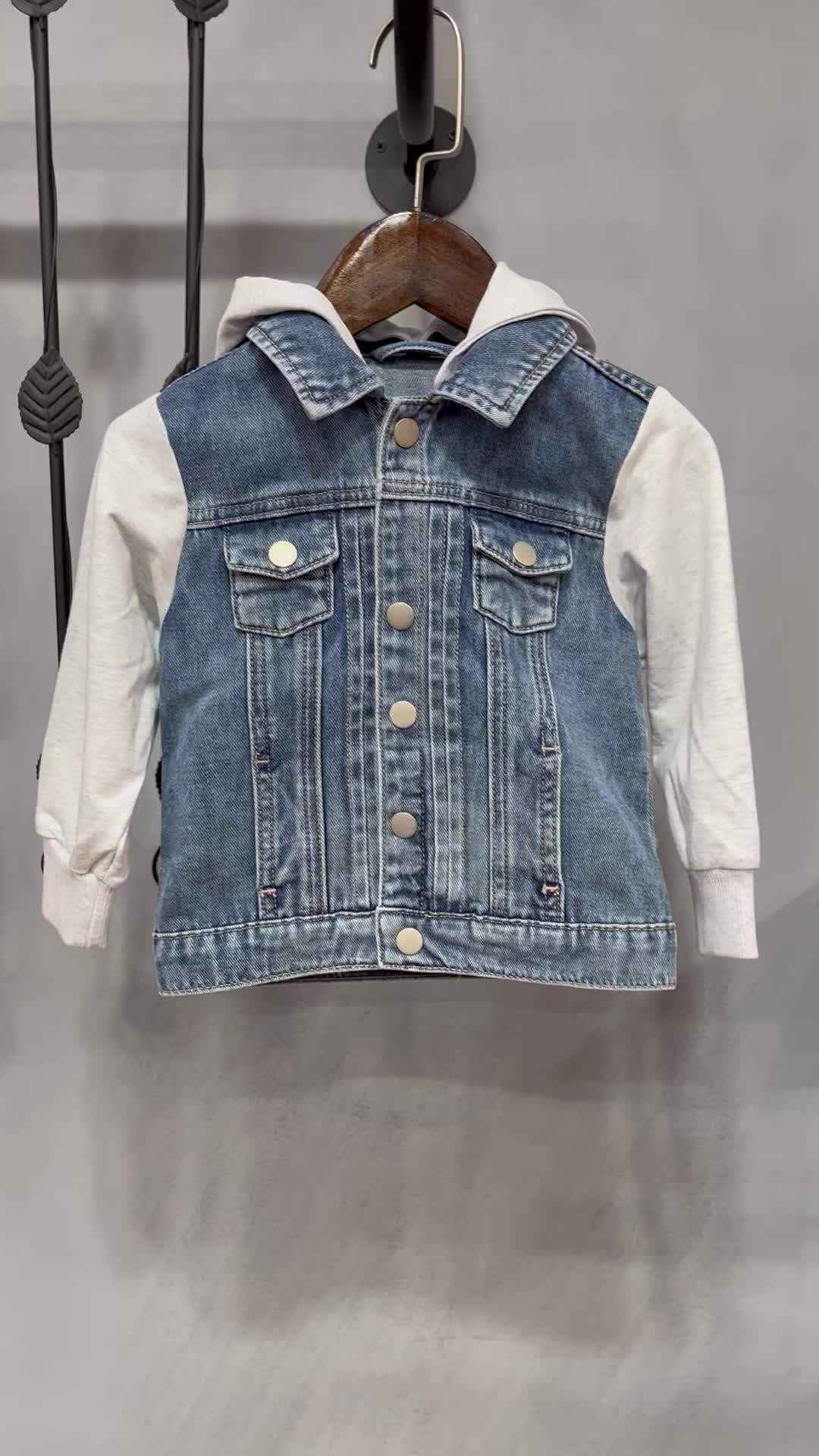 Oem Custom Hood Jean Jacket For Children Toddler Unisex Baby Boys Blue
