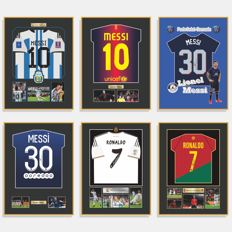 Messi Jersey Poster Decorative Painting, Cristiano Ronaldo, Neymar, Mbappe Star World Cup Champion Signature Wall Decorative Painting