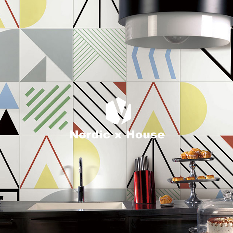 Mediterranean multicolor flower lines exotic wind tile floor tile dressing room kitchen blue and white matte non-slip 200