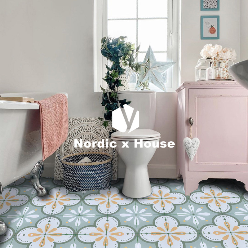 Nordic style retro small fresh green small flower brick powder room bathroom wall floor tile balcony kitchen flower piece 300