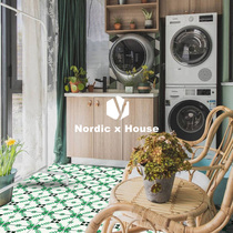 Morocco Nordic bathroom kitchen living room courtyard dark green floor tiles retro homestay small flower brick 200x200