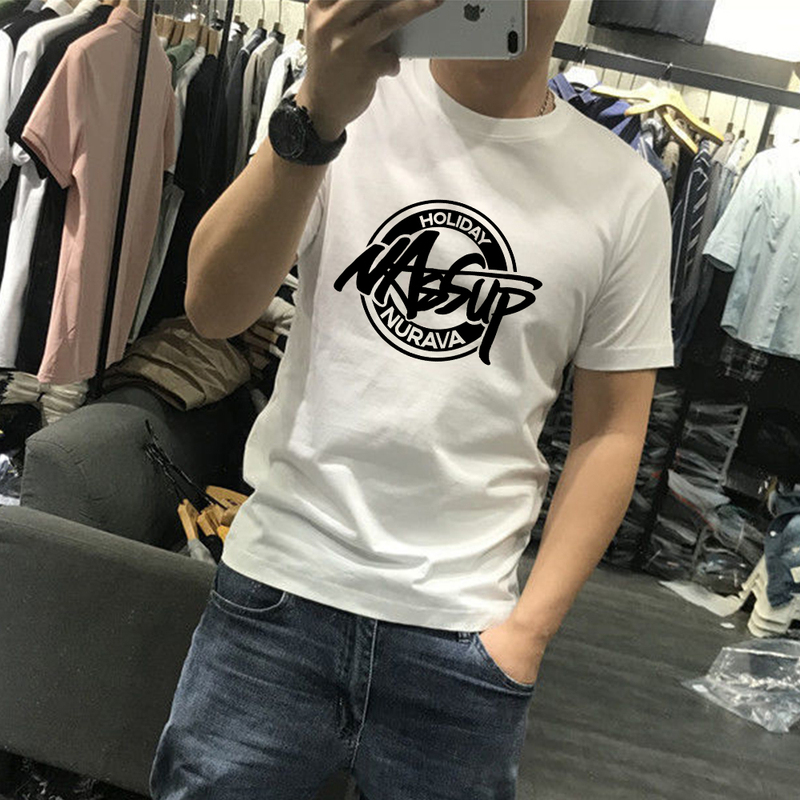 European Style Men's T-Shirt 2026 New Heavyweight Pure Cotton Crew Neck Short Sleeve Top Men's Trendy Retro T-Shirt S