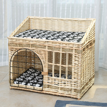 Cat Nest Winter Warm Rattan Knitted Cat Villa All Season Universal Enclosed Cat Cage Cat House Nets Red Cat Mitten House