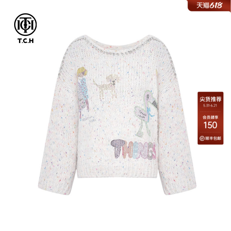 Tch2025 Winter New Round Neck Sweater for Women, Lazy Style with Rhinestones, Fashionable Knitted Top, Trendy T75D09E5017 Tch2025 Winter New Round Neck Sweater for Women, Lazy Style with Rhinestones, Fashionable Knitted Top, Trendy T75D09E5017
