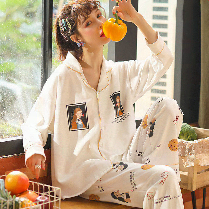 Pajamas women's 2022 new long-sleeved cotton spring and autumn thin section can be worn outside cotton two-piece homewear suit