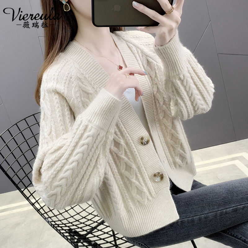 Knitted Cardigan Women's Sweater Spring and Autumn 2025 New Korean Style Loose High-Waisted Short Outerwear for Petite Figures Knitted Cardigan Women's Sweater Spring and Autumn 2025 New Korean Style Loose High-Waisted Short Outerwear for Petite Figures