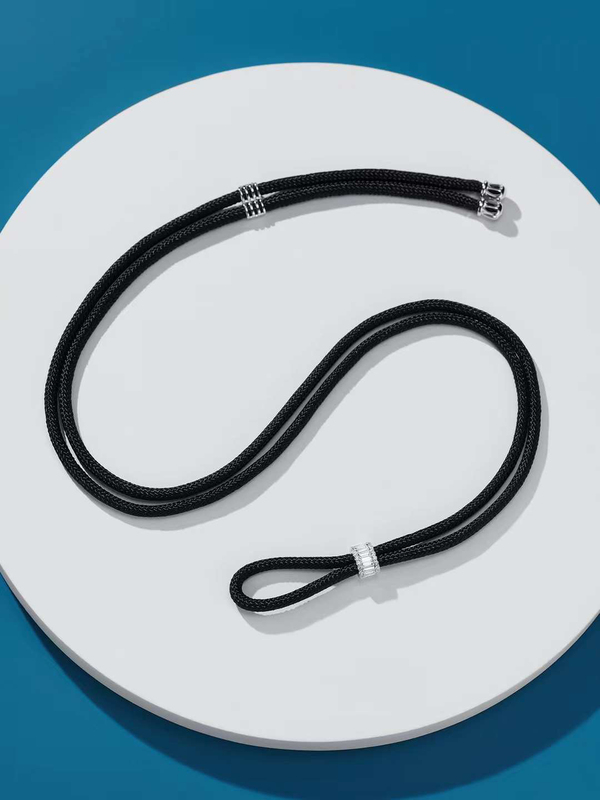 Nabao Original Sterling Silver High-Quality Black Cord Accessory with Adjustable T-Shaped Diamond Luxury Model 77cm Adjustable