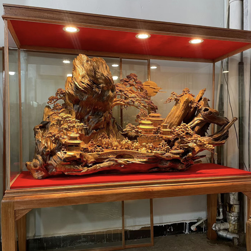 Large Thuja Root Carving Landscape Ornament Silk Road Hand-Carved Company Opening Wood Carving Craft Collection Gift