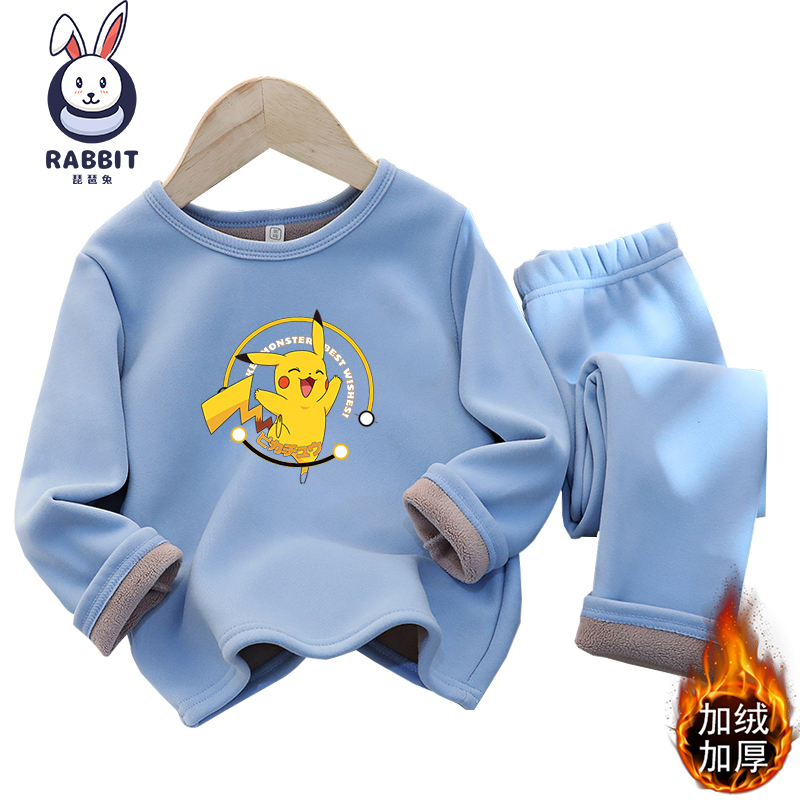 Pikachu Children's Autumn Thermal Underwear Set Boys and Girls Base Layer Clothing Children's Pajamas Fleece Thickened Pants