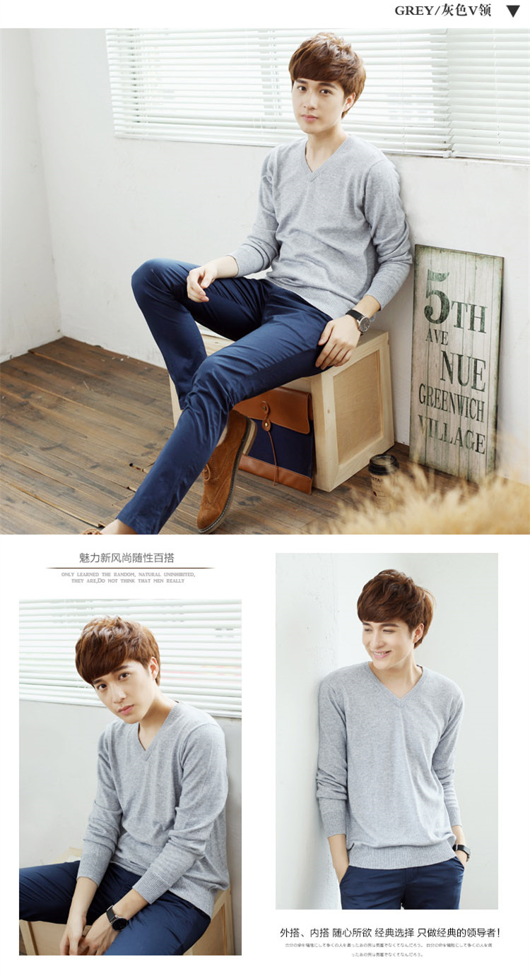 Mùa thu và mùa đông nam mới áo len cashmere cổ chữ V áo len màu rắn áo len dệt kim dày áo quần áo nam