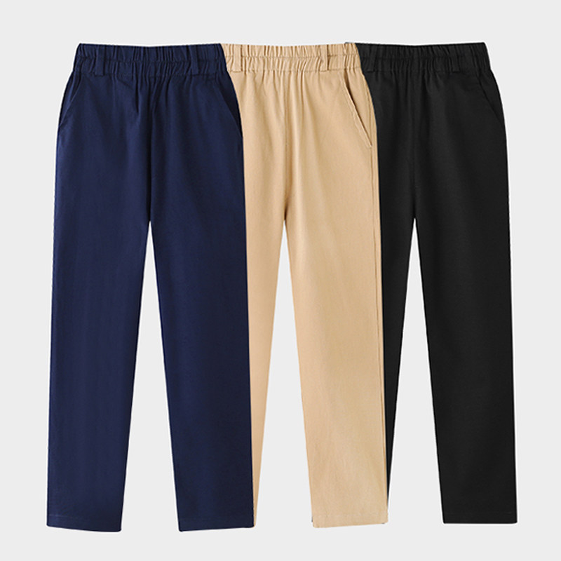 Children's pants Boys casual trousers pure cotton elastic school uniform for boys and girls black hide-colored pupils show pants